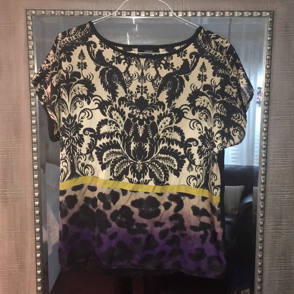 Alfani Gold, black, purple blouse
